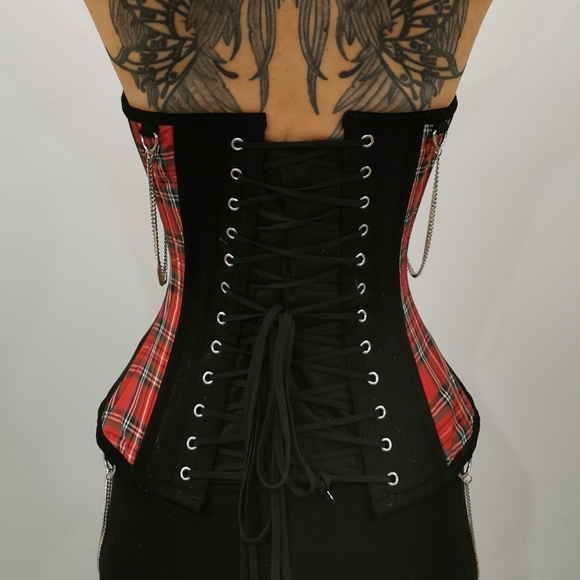 Steel Boned Corset - Red & Black Plaid, Punk - Picture 2 of 4